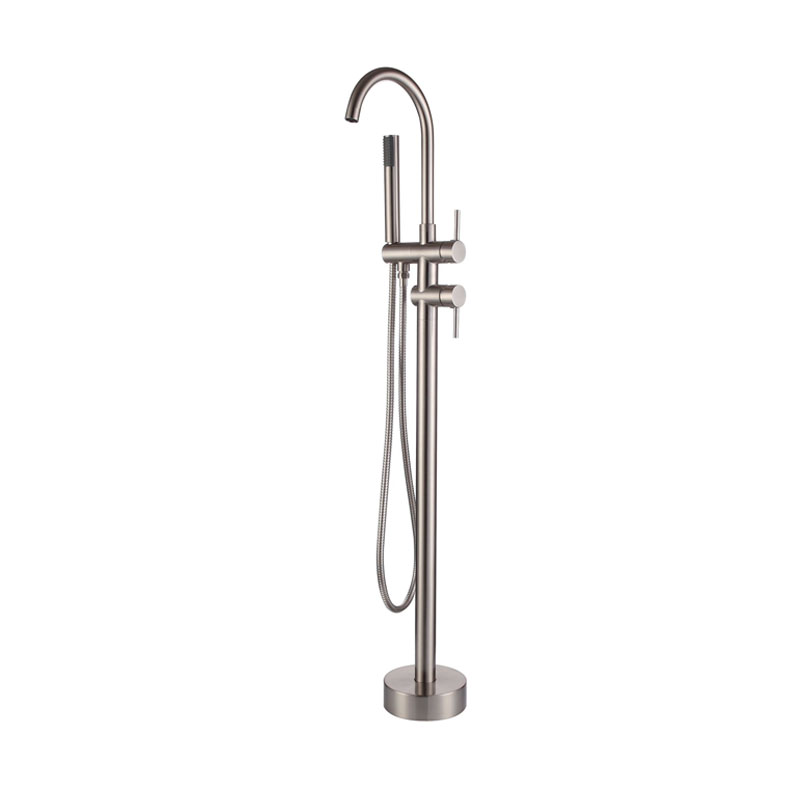 BRUSHED STEEL FLOOR MOUNTED BATH SHOWER MIXER